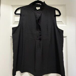 J. Crew Sleeveless Black Top Size 8 with Ruffled Detail and Button Up